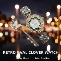 Montre Femme GEZHI Classique Rétro Ovale à Quartz, Design Trèfle à Quatre Feuilles Porte-Bonheur, Aiguille de 16 mm, Alliage d'Acier Inoxydable, Luxe