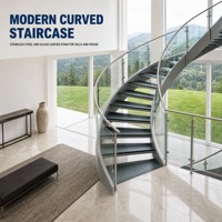 Escalier Courbé Moderne Personnalisé avec Garde-Corps en Acier Inoxydable et Verre pour Projet d'Escalier Intérieur de Villa ou Maison