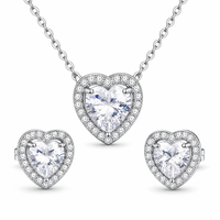 Juego de Joyería de Corazón al por Mayor TX, Aretes y Collar Modernos y Bonitos, Chapados en Rodio, con Circonita Cúbica Brillante, para Mujeres y Niñas