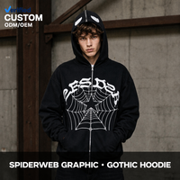 Sudadera con capucha Y2K de algodón grueso de 450 g con cremallera completa y gráfico de malla, estilo OEM personalizado para ropa urbana de alta gama