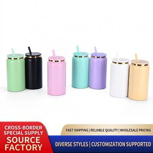 In Stock Wholesale 16oz Stainless Steel <b>Straw</b> <b>Cup</b> Double-layer Vacuum Insulated Gift <b>Cup</b> Modern Design Gold-edged Coffee <b>Cup</b> - Product Image 6