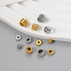 Triple Groove Spacer <b>Beads</b> <b>Large</b> Hole | PVD Gold Plated Stainless Steel Round Column Separator <b>Beads</b> for DIY Bracelet Necklace - Product Image 3