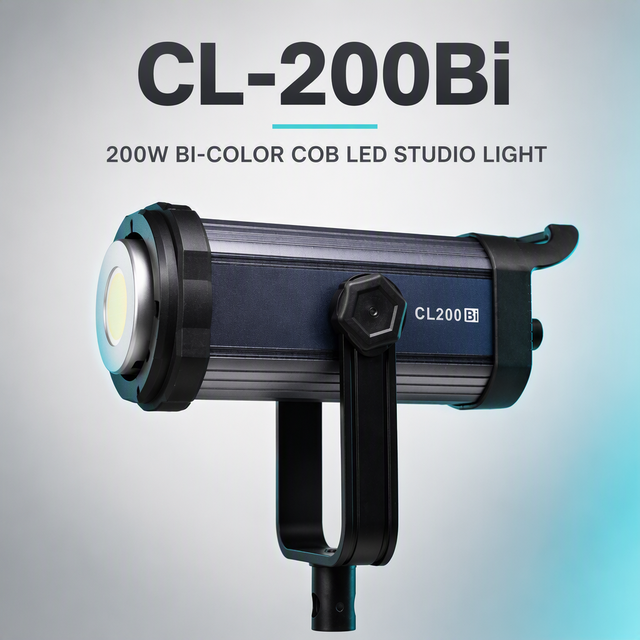 CL-200Bi 200W Bi-Color COB LED Studio Light CRI 97+ 2700K-6500K Bowens Mount with Digital Display for Live Streaming
