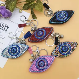 Wholesale Fashion Crystal Islam Turkey Eye Key Chain Women/Men Color Tassel Keyring Jewelry Car Holder Keychain Charm Pendant