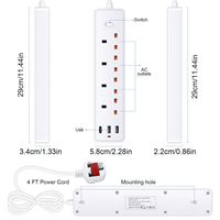 Fabrika çıkışlı, İngiliz prizli, 4'lü AC prizli, 1 USB Type-C şarj girişli, 10 amper 2500 watt aşırı gerilim korumalı, otel tipi çoklu priz.
