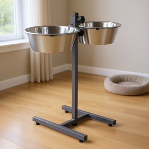 Station d'alimentation pour animaux de compagnie avec 2 bols en acier inoxydable 4,5 L, base en forme de H de 29 cm, 60 cm, gris - Product Image 3