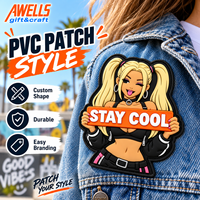 Badge personnalisé en PVC avec slogan 'Stay Cool' et motif 'Anime Girl' pour vestes, sacs à dos, casquettes, streetwear et accessoires de mode AWELLS