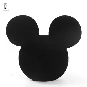 Almofada de pelúcia Sherpa para bonecas, almofada de cabeça de Mickey preta aconchegante personalizada de fábrica com arcos