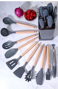 19-Piece Food Grade Solid Wood Handle <b>Silicone</b> Kitchenware Set Cutting <b>Tools</b> and Cooking Utensils Including Spatulas and Spoons - Product Image 3
