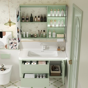 Fresh Green Bathroom Cabinet Smart Storage <b>Mirror</b> Cabinet White Sink Hanging Cabinet Body - Product Image 4