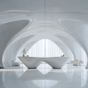Oval Stone Extendable Reception <b>Desk</b> Modern Design Durable Commercial <b>Office</b> Furniture with PETG Plastic for Hotel Use - Product Image 4