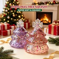 Jouet Squishy Arbre de Noël Transparent Pailleté Anti-Stress, Jouet Sensoriel à Presser pour Enfants et Cadeaux de Fête de Noël