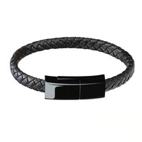 Bracelet chargeur en cuir tressé micro-USB Type-C, câble de données créatif pour Android/iOS/ordinateur/appareil photo, charge rapide 3A
