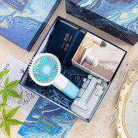 Shanqi 2025 - Juego de Regalo Promocional con Logotipo Personalizado, Taza/Vaso Térmico 3 en 1 Azul, Ventilador USB, Paraguas y Toalla, Impresión UV