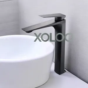 XOLOO Torneira moderna para lavatório de banheiro com cabo de uma mão e acabamento cromado preto fosco