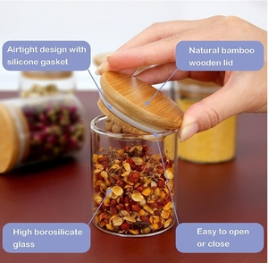 Lujo 4OZ Vidrio Especias Contenedores de almacenamiento de alimentos Azúcar Sal Café Té Frijoles Frascos con tapas de Bambú - Product Image 3