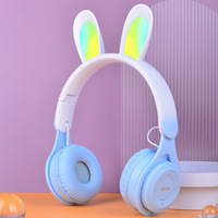 Headphone M6R Rabbit Ear Light up BT Nirkabel dengan Mikrofon untuk Anak-anak, Pelajar, dan Gaming