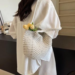 กระเป๋าถือสานเชือกฟางแบบสะพายไหล่ข้างเดียว รุ่นใหม่ ปี 2025 ทำด้วยมือ ผ้าโพลีเอสเตอร์ แฟชั่น จุของได้เยอะ ใช้ได้หลากหลาย เหมาะสำหรับวันหยุดพักผ่อนที่ชายหาด - Product Image 6