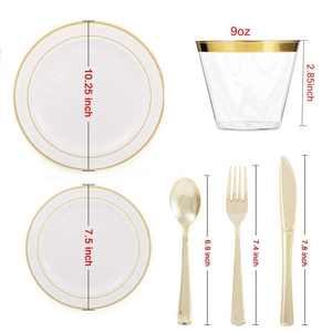 600 pièces ensemble jetable or rose mariage assiettes en plastique or jante assiettes fourchettes couteaux cuillères tasses kit pour la fête - Product Image 2