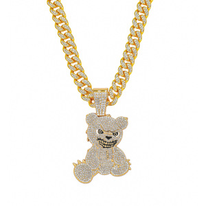 สร้อยคอแฟชั่นผู้ชายสไตล์พังก์ ดีไซน์ใหม่ล่าสุด สไตล์ฮิปฮอป จี้รูปหมีน้อย สร้อยคิวบันทำมือ วัสดุอัลลอย - Product Image 6