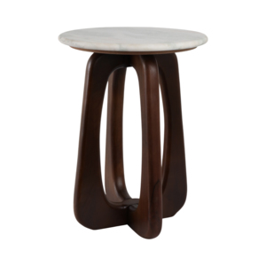 Tavolino con piano in marmo e base scultorea in legno per l'arredamento della casa, comodino per camera da letto, piccoli spazi - Product Image 2