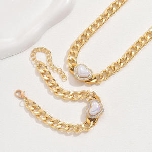 Conjunto de joyería Hip Hop Moda Corazón Imitación Perla Pulsera Collar Conjunto - Product Image 3