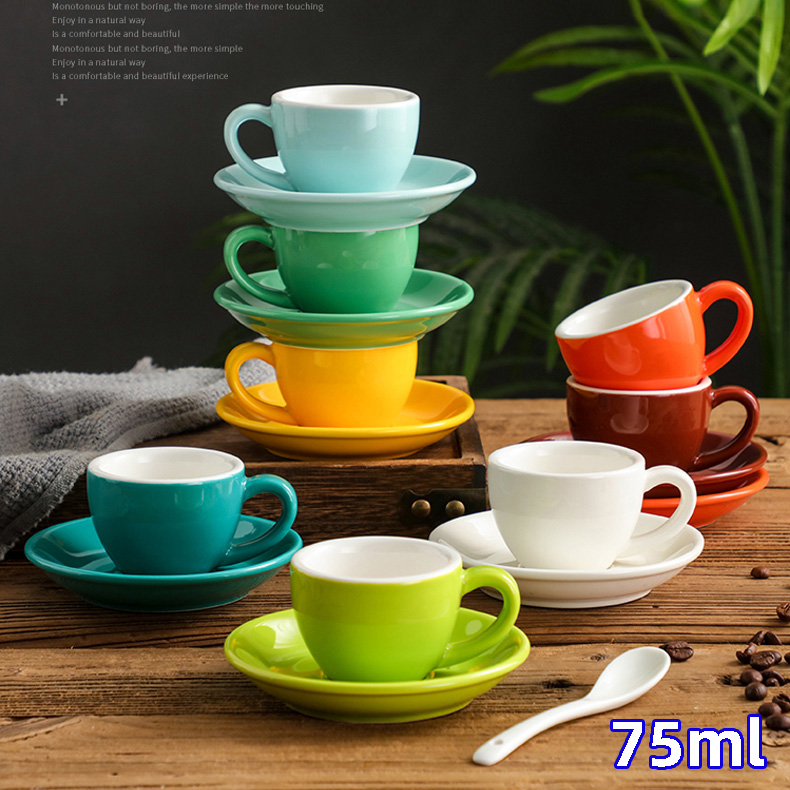 75ml Eco-Friendly Ceramic Coffee Cup Set Extra Strong American Italian  European Concentrated Saucers Colorful Drinkware