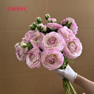 DC164 Ranúnculos Artificiales al por Mayor, Color Rosa Claro, Tacto Real, 3 Cabezas, para Arreglos Florales de Boda - Product Image 4