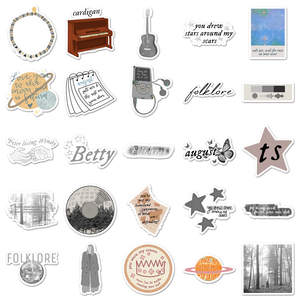 50 Uds. Pegatinas promocionales de fábrica para funda de teléfono, tonos blancos y negros, todos los álbumes de <span class=keywords><strong>Taylor</strong></span> cortados (folclore), pegatinas - Product Image 3