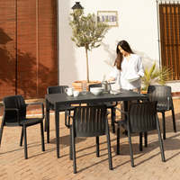Disponible en 3 colores, paquete de 4, un juego de sillas Lea, silla moderna para exteriores, silla de plástico para jardín