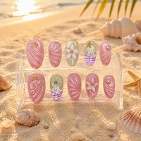 Y8 Kaixin Faux Ongles à Presser Personnalisés de Luxe, Rose Fête, Faits Main, Forme Amande, Acrylique, Longueur Courte, 10 Pièces, Fournitures pour Ongles