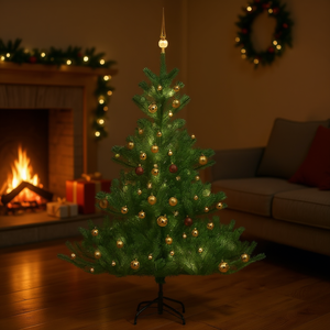 Sapin de Noël artificiel Nordmann Fir 59,1 pouces avec lumières LED blanc chaud, base en plastique pour intérieur, décorations - Product Image 2
