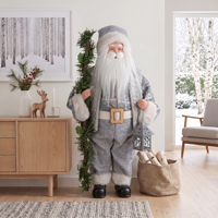 Figura de Papá Noel Escandinavo Gris de 36 Pulgadas con Bastón de Pino y Linterna de Estrella para el Hogar Zen
