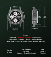 Montre automatique pour homme, chronographe mécanique de qualité supérieure, luminescence au tritium, titane de grade 2, design pilote à trois cadrans