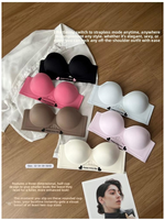 Soutien-gorge sans bretelles pour femme, bonnet épaissi 6 cm, push-up, sans couture, respirant, antidérapant, sans armatures, fermeture dorsale, uni, 32-38AB, 6 couleurs