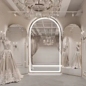 Gratis berdiri cermin panjang penuh desain mewah kustom gaun pernikahan butik besar cermin lantai untuk toko pengantin