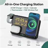 Artículos de Regalo Corporativos, Cargador Inalámbrico 6 en 1 con Carga Rápida de 15W, Plegable, con Pantalla de Temperatura, Humedad y Reloj Despertador para Oficina