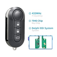 Coque de clé télécommande pliable 3 boutons 433Mhz avec puce 7946 BSI compatible avec les voitures Fiat 500, Doblo, Ducato, Qubo 2007-2018