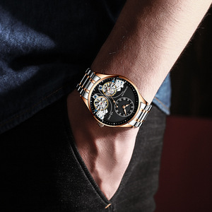 Montre mécanique automatique à double roue pour homme AILANG, boîtier de 11 mm, bracelet en acier inoxydable, fermoir caché à bouton-poussoir, étanche 3 BAR - Product Image 2