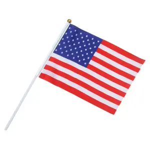 Wholesale Customized Promotion 30CM Plastic Stick Mini USA Hand Waving Flag With Polyester Fabric