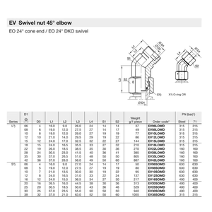 Conexión de Tubo de Acero Inoxidable con Recubrimiento de Zinc, Codo Giratorio de 45 Grados, Accesorios DIN, EO 24 DKO, 1 Pieza - Product Image 6