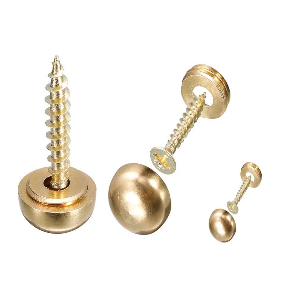 Custom Gold Decorative Screws with Caps 13mm Dia Brass Mirror Screws Lens Fasteners for Mirrors Tables Furniture