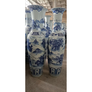 Vaso da pavimento blu e bianco cinese da disegno vaso da pavimento decorativo per la casa grande vaso - Product Image 3