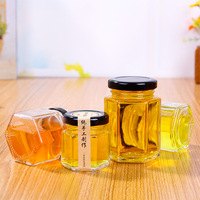 Harga Grosir Tersedia Berbagai Ukuran Stoples Madu Kaca Heksagonal 500ml Stoples Kaca Persegi untuk Madu 380ml Stoples Madu Kaca Heksagonal