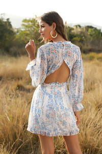 Vestido Largo de Gasa para Mujer al por Mayor, Nuevo Estilo Informal, Estampado Floral, Cuello en V, Manga Larga, Vestido con Estampado Digital - Product Image 3