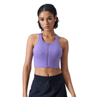 Soutien-gorge de sport à maintien élevé avec fermeture éclair frontale, antichoc, en nylon et élasthanne, bretelles réglables, couleur unie, pour l'entraînement et la course