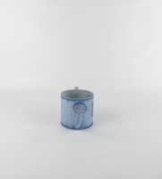 Seau en fonte galvanisée bleu glacé effet métal craquelé avec poignée, arrosoir, pot à fleurs
