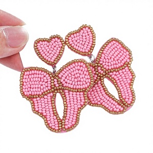 Broches en forme de cœur romantiques faites à la main, style bohème, avec nœud rose, pour femmes et enfants, accessoires de cadeau de mariage - Product Image 2