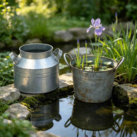 Ensemble de 2 pots à fleurs vintage en métal galvanisé, seau à lait en fer rustique avec poignées pour la décoration du jardin, du patio et de la maison