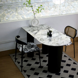 Mesa de Comedor Ovalada de Mármol con Base Negra para Apartamentos Pequeños, Diseño Estable - Product Image 2